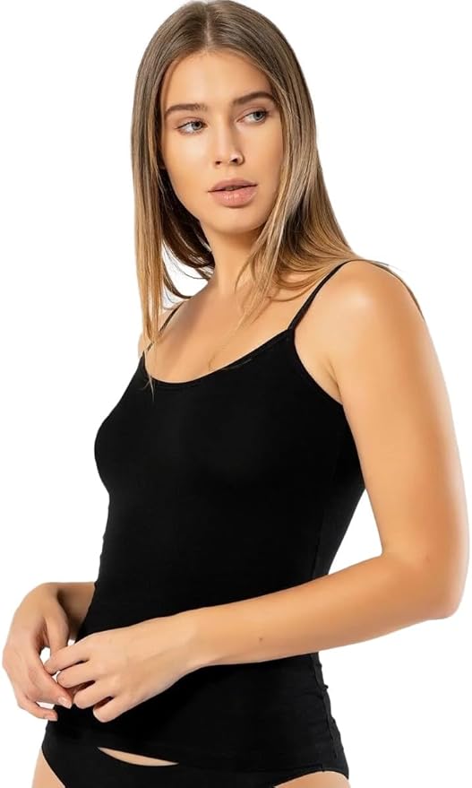 Bodymist Black Cotton Camisole Pack of 2 — Black/White