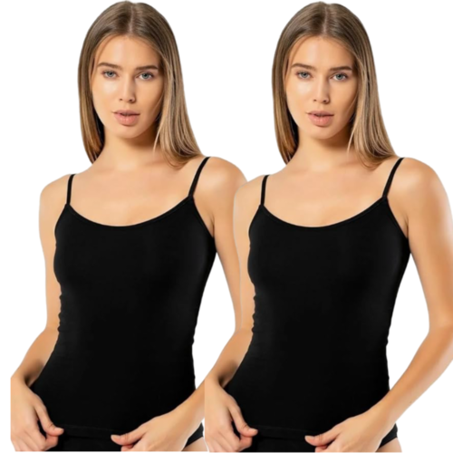 Bodymist Black Cotton Camisole Pack of 2