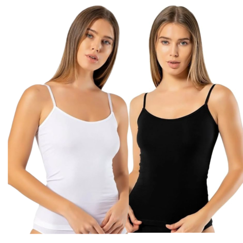 Bodymist Black Cotton Camisole Pack of 2 — Black/White